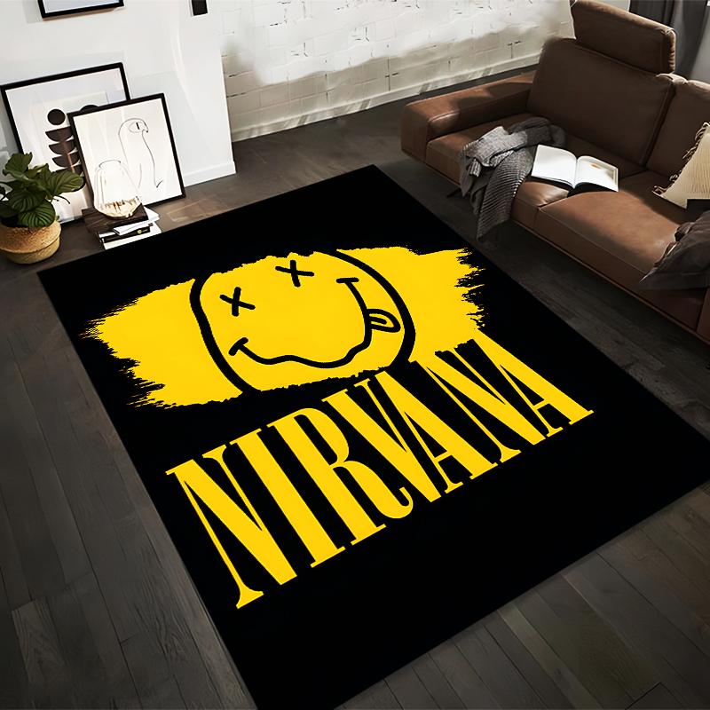 Nirvana Logo Yellow Art Rug Non-slip Rug Suitable for Living Room and Bedroom Sofas