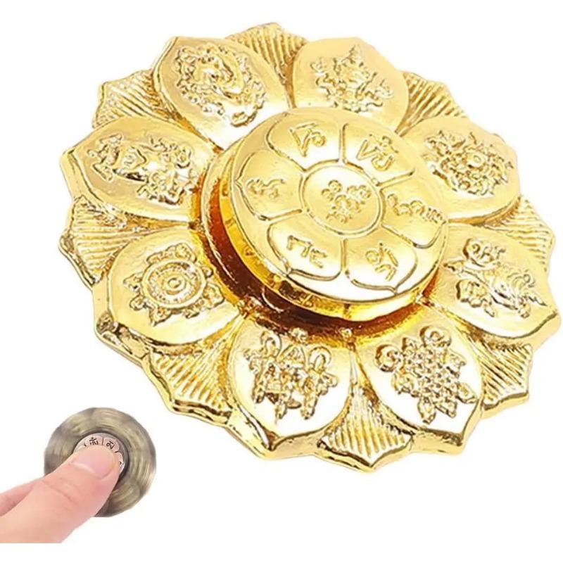 Buddhistischer Lotus Meditations Fidget Spinner, Stressabbauwerkzeug, Antik-Kupfer-Finish mit Glückssymbolen