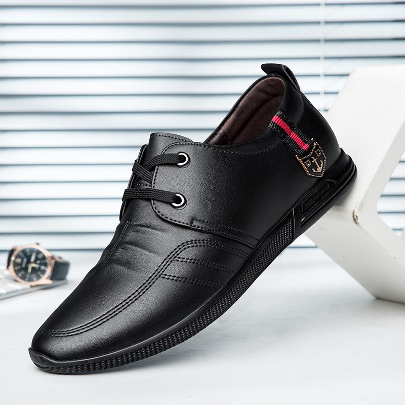 Men's Leather Shoes New British Breathable Casual Men's Shoes Trendy Fashion Versatile Lace-up Leather Shoes