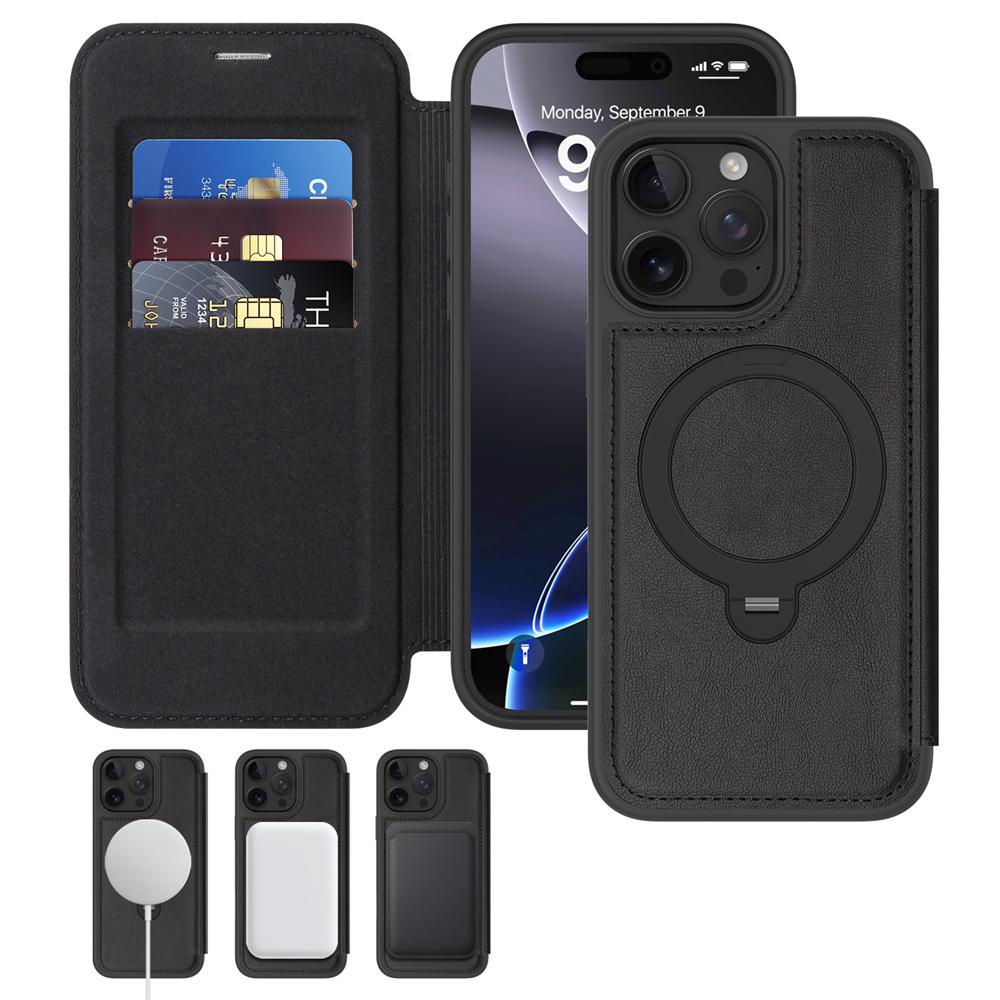 KEYSION PU Leather Flip Wallet Case for iPhone 11 12 13 14 Pro Max 14 Plus Cards Slots Magnetic 360 Ring Stand Phone Back Cover