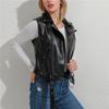 PU Leather Waistcoat Women Motorcycle Zippers Vest Coat Sleeveless Pockets Vests Large Size Tops