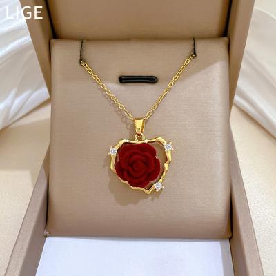Titanium Steel, Love Flocking Safflower Light Luxury Temperament Gorgeous Full Diamond Necklace Female Versatile Collarbone Chain Titanium Steel Chain