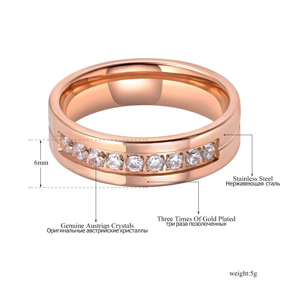 JeeMango Titanium Stainless Steel Wedding Rings For Women Rose Gold Color Exquisite CZ Crystal Charm Ring Christmas Gift JR19130