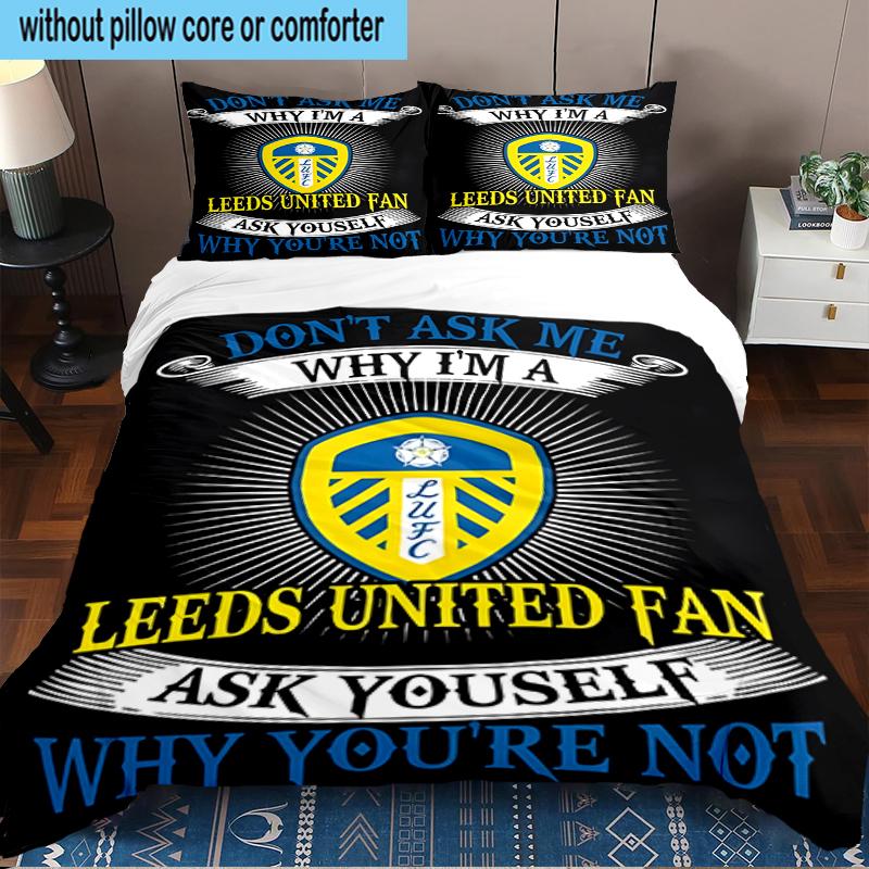 Leeds United Crest Design 3PCS Bedding Set 2D Printing (Includes 1 Duvet Cover + 2 Pillowcases Coreless), Bedroom decor,Fan Gift
