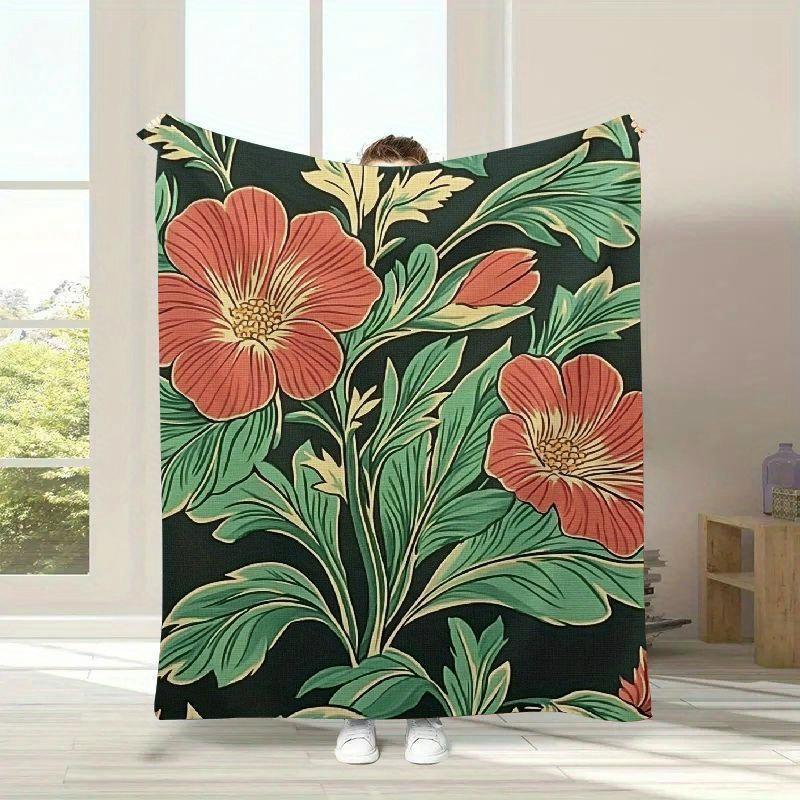 Rustic Floral Flannel Throw Blanket, Ultra-Soft Polyester, Digital Print, All-Season, Lightweight, 70x100cm