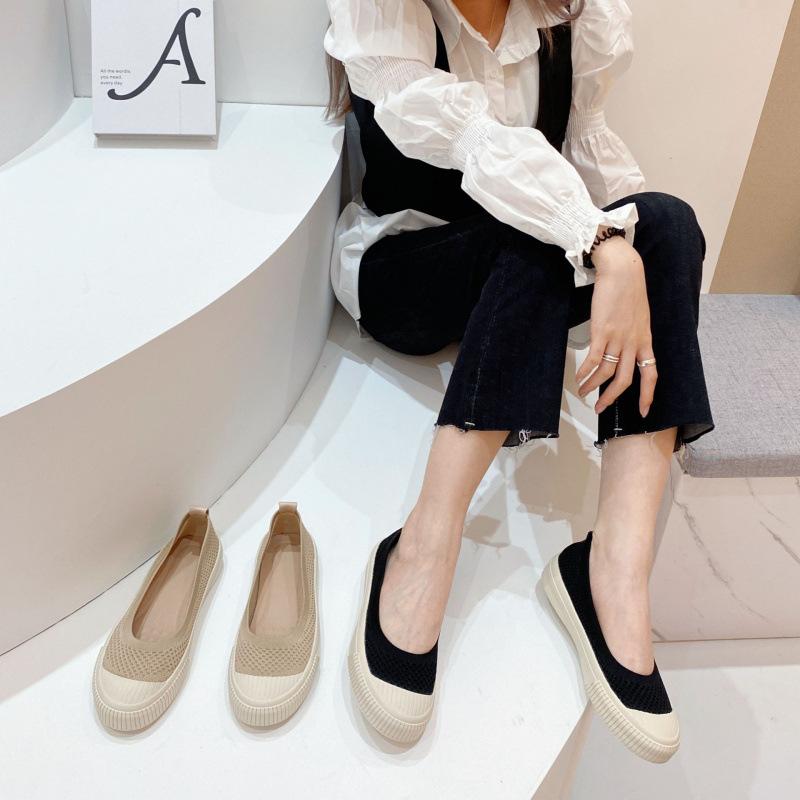 

Woven fly-woven single shoes women s spring and autumn new thick-soled casual Doudou shoes knitted fly-woven flat bottom 35 чёрный