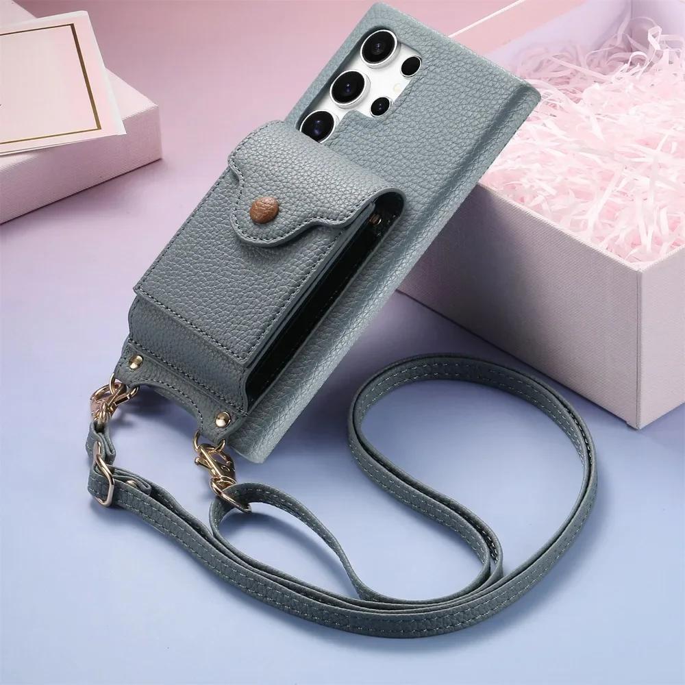 Leather Crossbody Phone Case for Samsung S25 S24 Ultra S23 S22 Plus A56 A36 A26 A16 A06 A55 A35 Wallet with Card Holder Cover