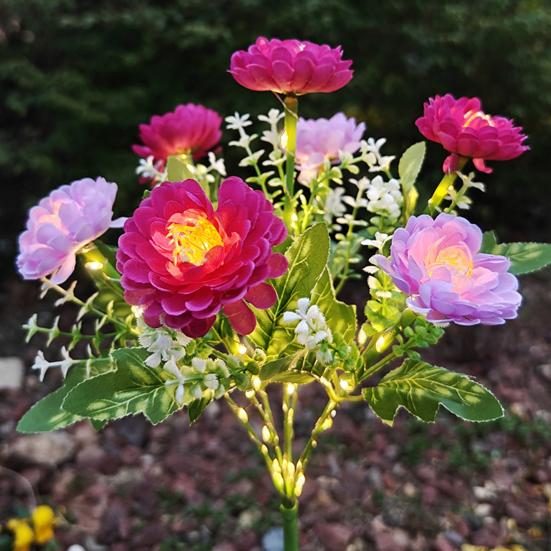 1 Pair Outdoor Solar Lights LED Flower Lamps Automatic On/Off IP44 Waterproof Easy to Install Wireless Garden Solar Lights