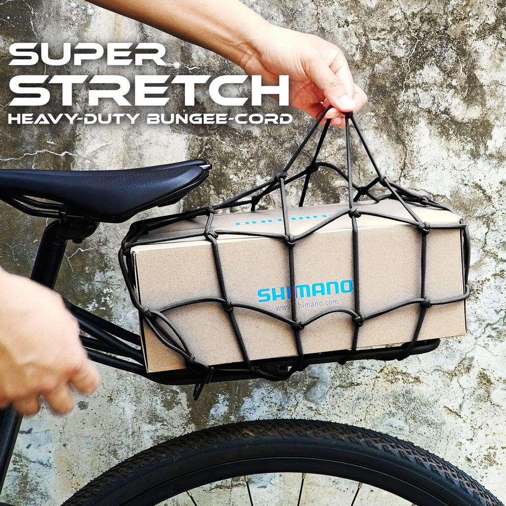 ONIPAX X High Elasticity Bungee Cargo Net with 6 Hooks for Bicycles and Motorcycles 1 15" 15" (Black, Net)