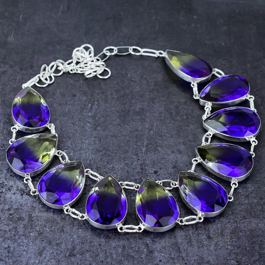 Natural Tourmaline Gemstone Handmade 925 Sterling Silver Gift Necklace 18" q7R49