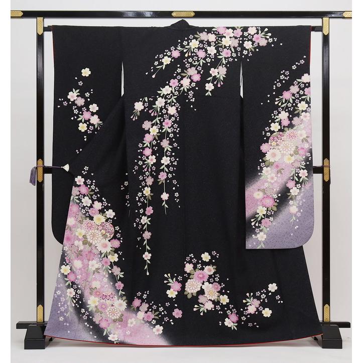 

Furisode [Used] Black background x Silver pattern, Cherry blossoms in full bloom [Condition rank B]