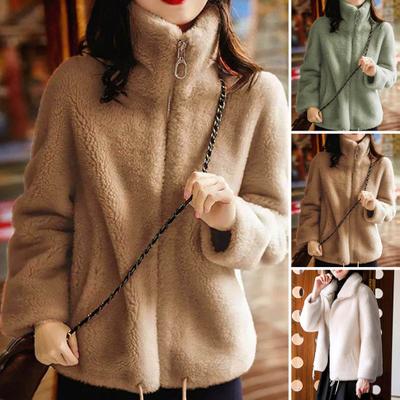 Plush Coat Zipper Closure Coldproof Comfortable Women Coral Fleece Jacket Outerwear
