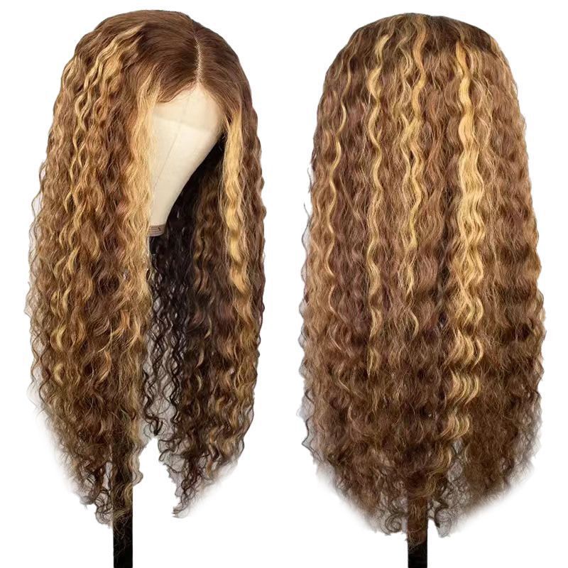 Wig for women with long curly African hair wavy mixed color chemical fiber headgear
