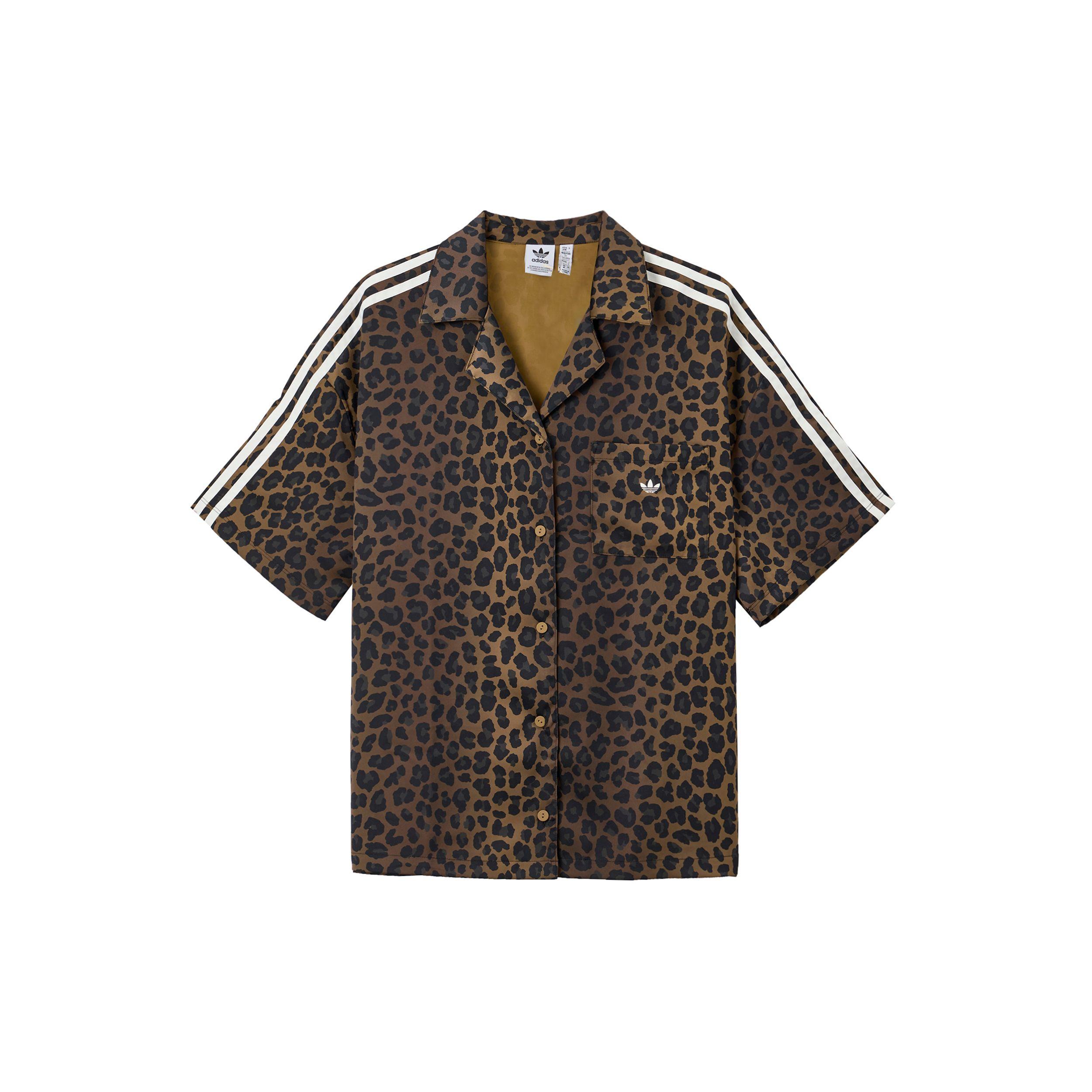 adidas Originals Unisex Leopard Print Satin Long Sleeve Shirt Bronze KA2678 L
