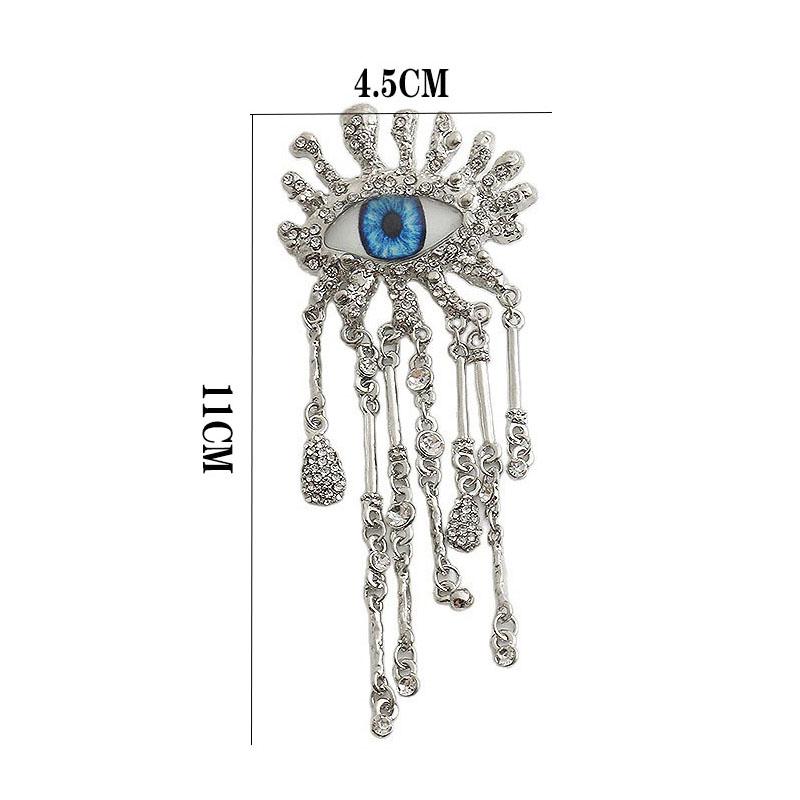 Retro Eye Shaped Rhinestone Brooch For Women And Men Tassel Chain Lapel Pins Badge Elegant Fashion Jewelry Accessories Gift