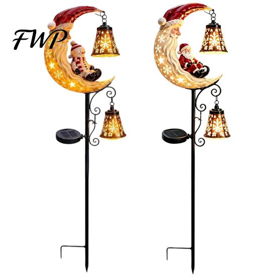 Weather Resistant Garden Pathway Lights Solar Christmas Stake Light, 31.5 Inch Santa Snowman LED Lights, Waterproof Metal Yard Decorations Landscape