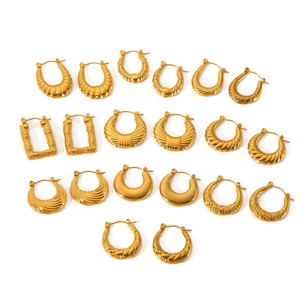U-shaped 18K Gold Stainless Steel Earrings for Women, Fashionable Versatile Geometric Textured Titanium Steel Ear Jewelry