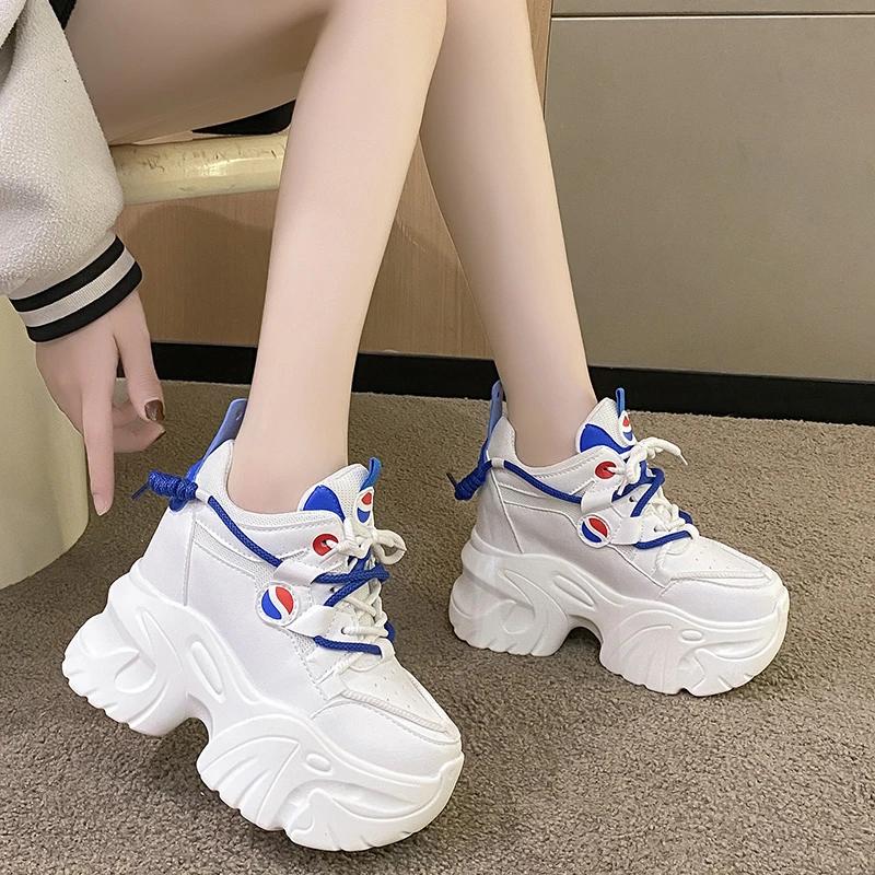 Fashion Fashion Women Leather Chunky Sneakers New Autumn Hidden Heels Casual Sport Dad Shoes 11CM Thick Sole Platform Sneaker Woman