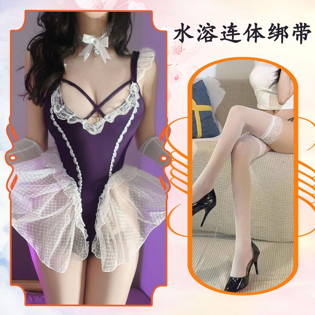 Sexy Underwear French Lace One-piece Skirt Small Breasts Show Big Cross Gathering Sexy Pure Lust Abstinence