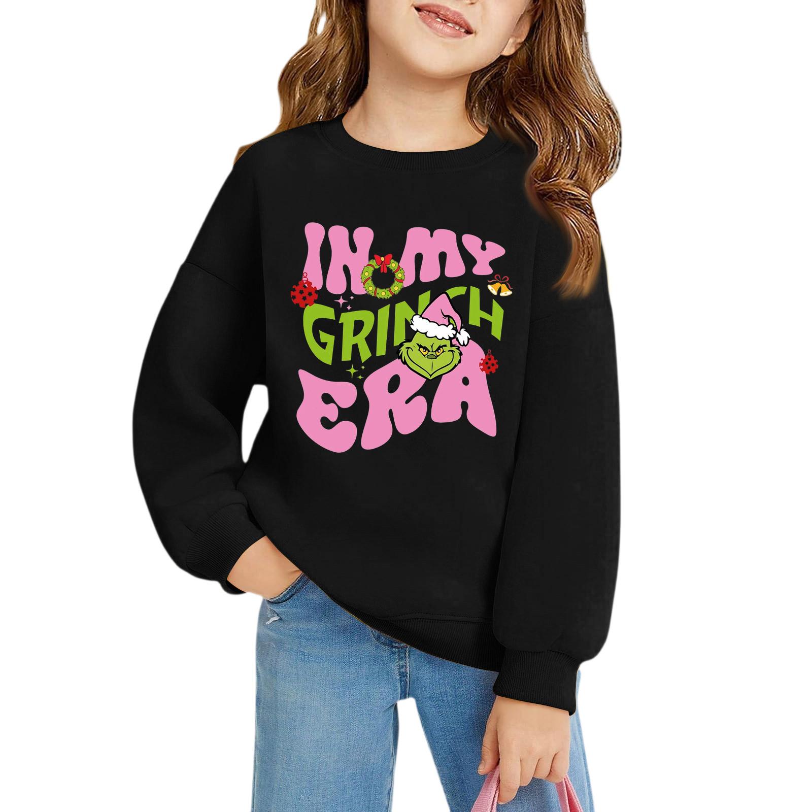 

Рождественские пуловеры с круглым вырезом для девочек, детские топы с принтом 100 чёрный