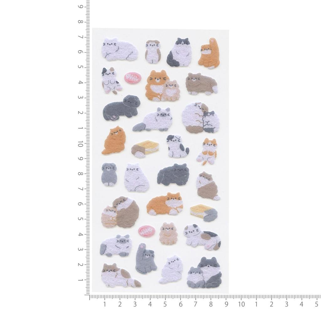 Fluffy Cat Friends Stickers Cute Animal Felt Material 222606 [Choumou]