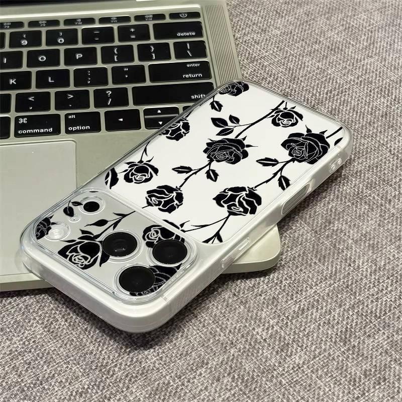 Cold Wind Black Rose for Apple 17Promax Mobile Phone Case iPhone16 Large Window 15/14/13 Soft