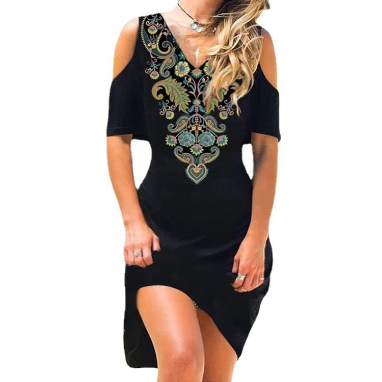 

IHUASU Женские платья с V-образным вырезом, без бретелей, с принтом по расположению, с короткими рукавами L