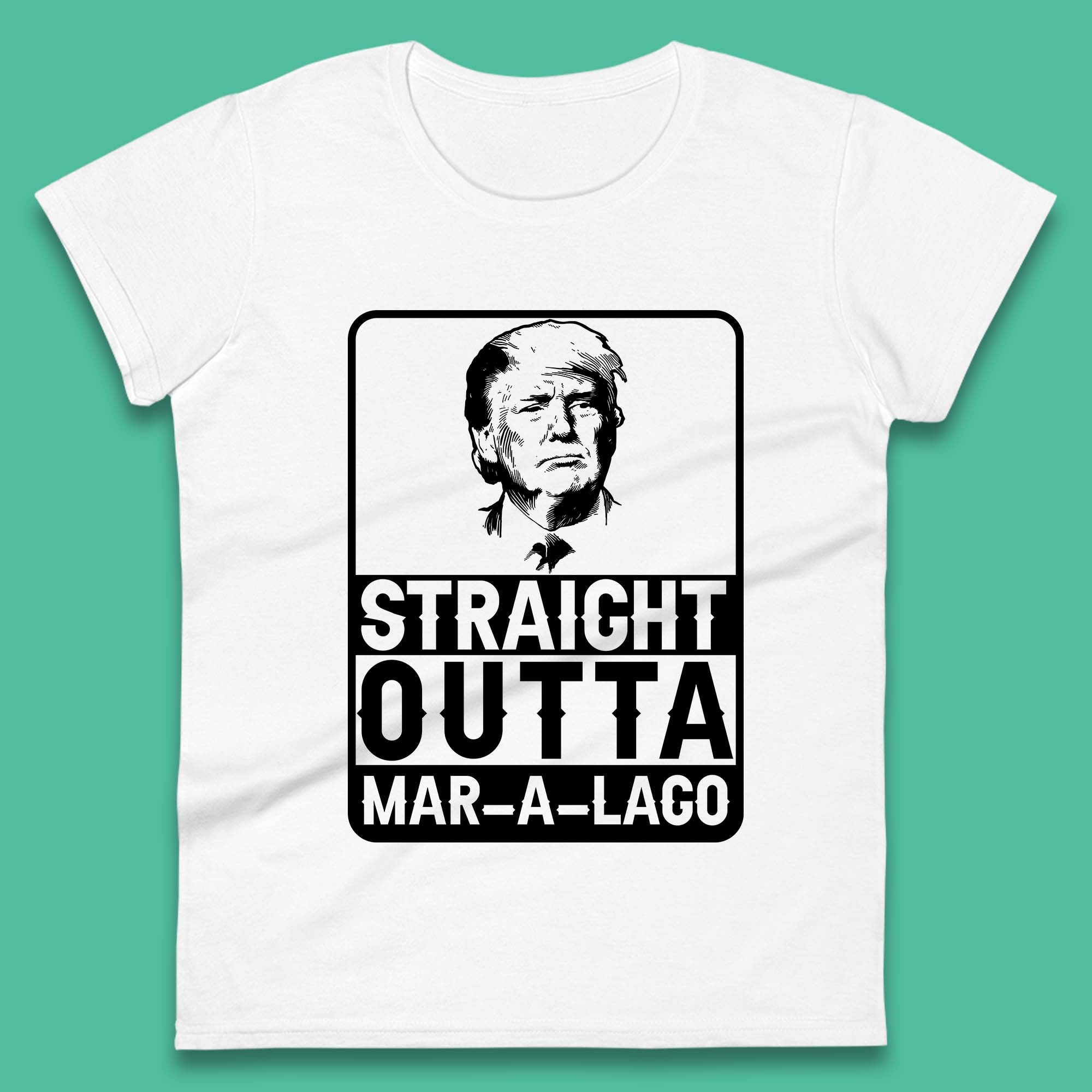 Donald Trump Straight Outta Mar-A-Lago USA Mugshot President Elections 2024 Womens Tee T Shirt Mens Tops Unisex Top 3XL
