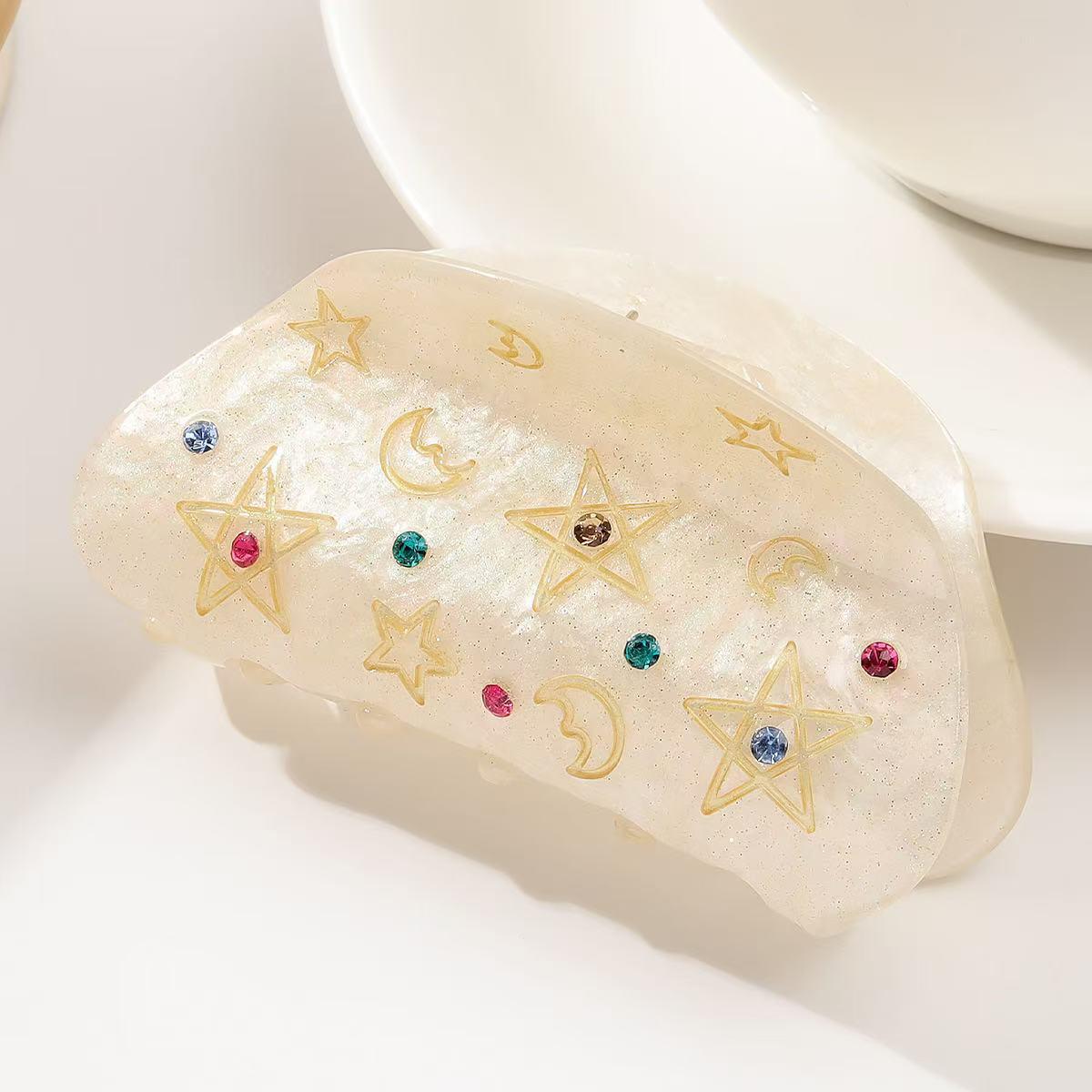 

1 шт. Милые акриловые полукруглые заколки для волос с гравировкой в виде луны и звезды и золотой линией, подходят для повседневной носки и для Рамадана