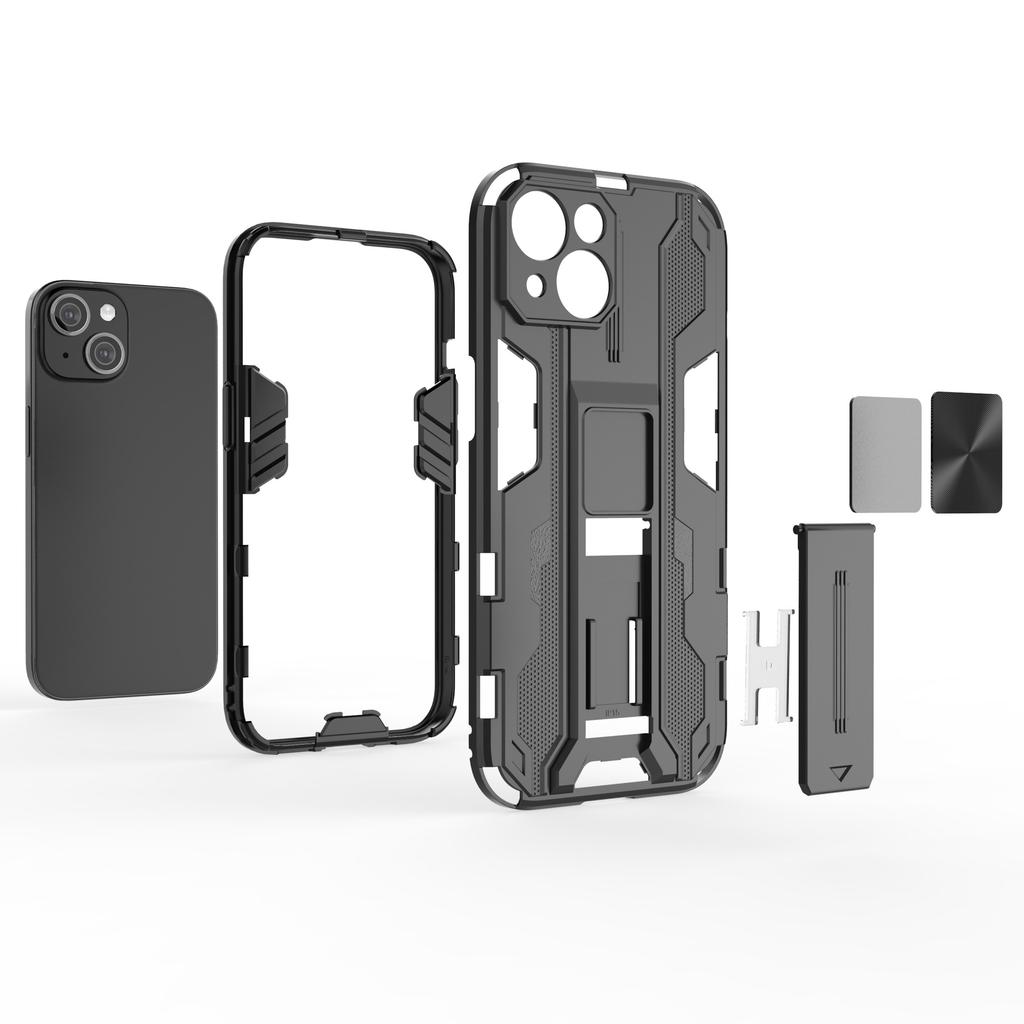 For iPhone 15 Foldable Kickstand Phone Cover PC+TPU Shockproof Protective Case