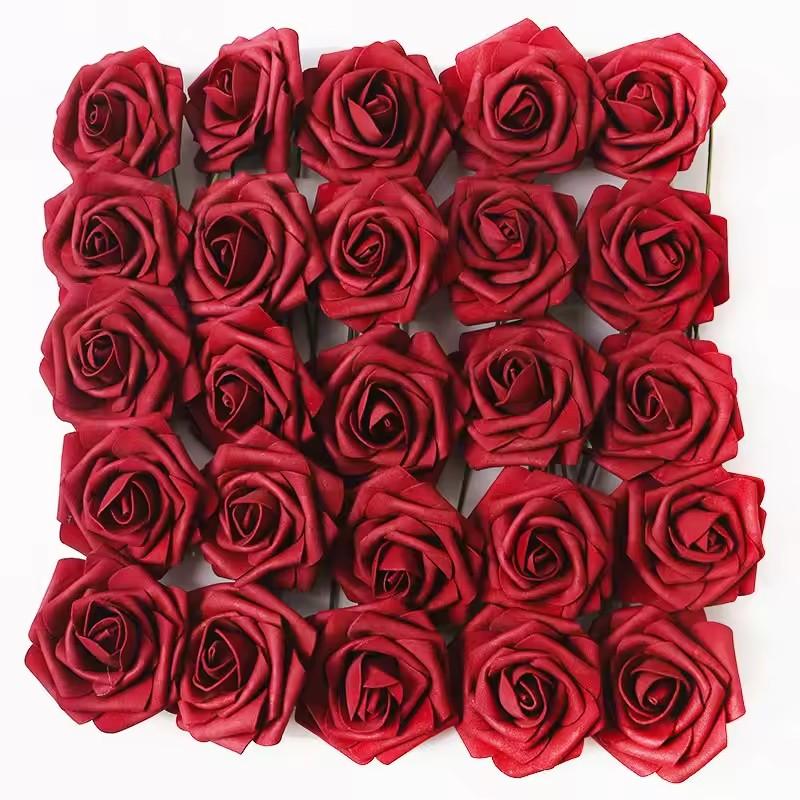 

25pcs Artificial Roses with Stems Fake Flowers for DIY Wedding Bouquets Centerpieces Party And Home Decorations бордовий