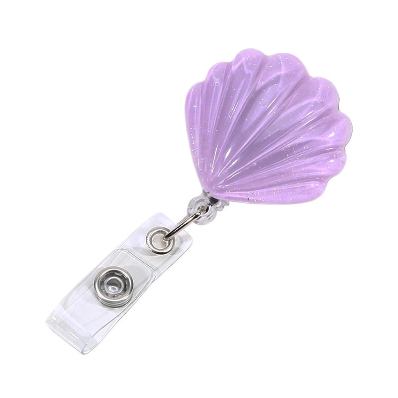 Glitter Seashell Badge Reel Retractable ID Card Badge Holder Name Tag Work Alligator Clip for Teachers Office Staff Nurses