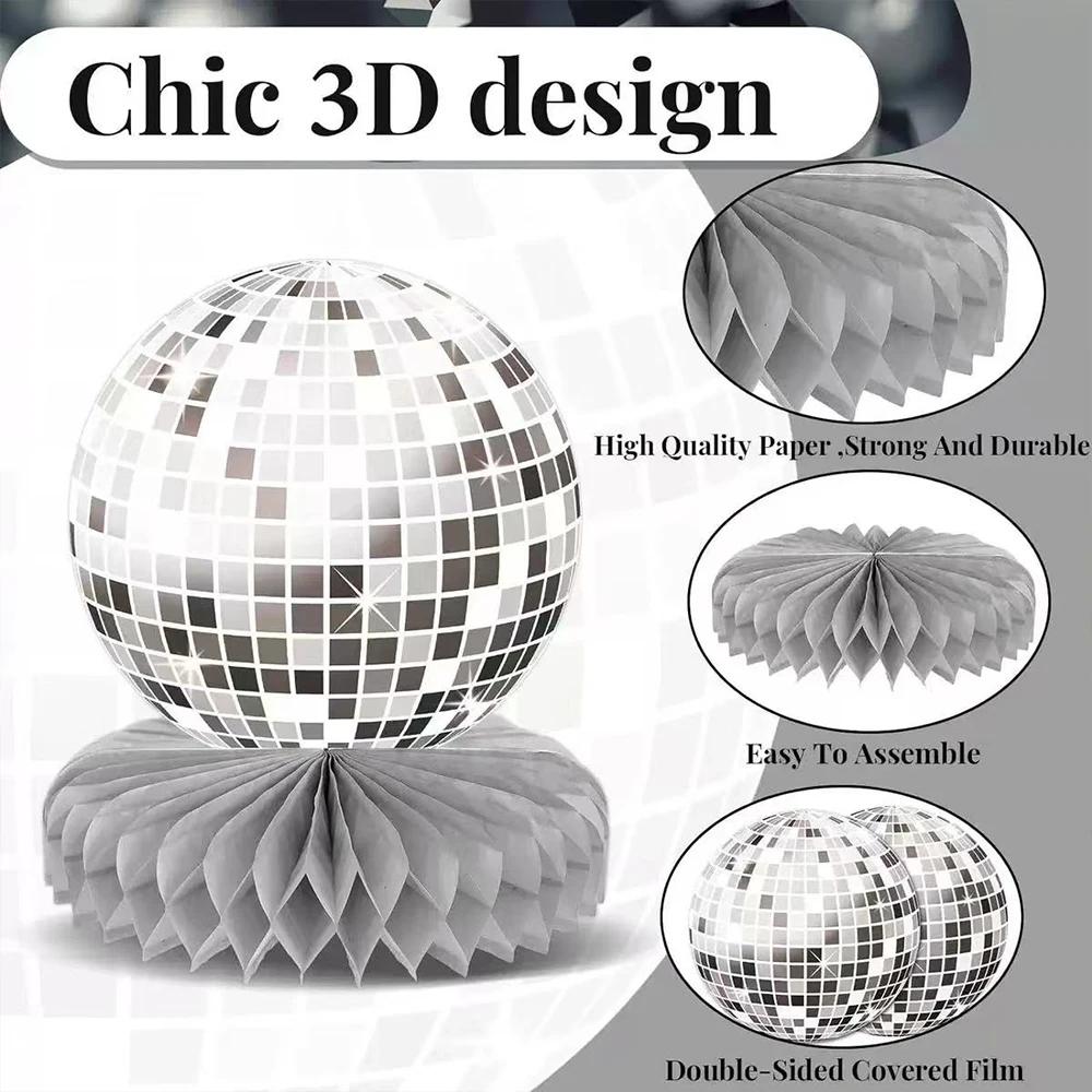 Runtow 6Pcs Disco Ball Honeycomb Decor, Wedding Birthday Party Glitter Desk Decorations ,Baby Shower Party Decoration