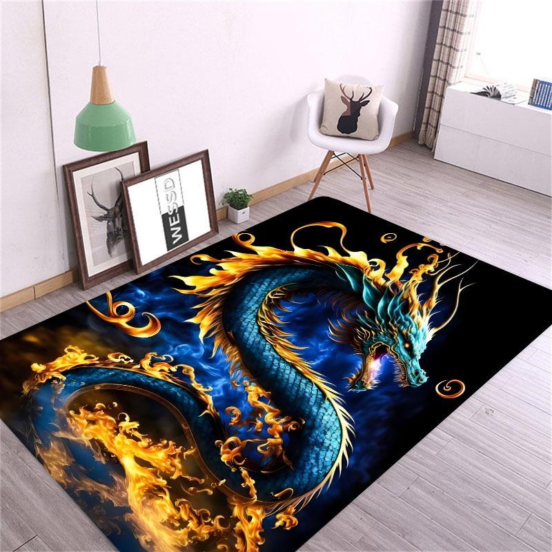 Dragon Print Non-Slip Floor Mat, Polyester Mat for Living Room, Gaming Room, Teen Bedroom Decor - Durable Home Decoration