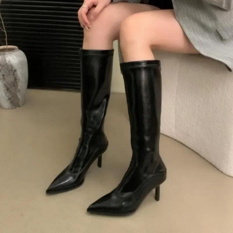 Women's Shoes 2025 High Quality Back Zip Women's Boots Fashion Leopard Print Modern Boots Women Sexy Pointed Toe Knee-High Boots