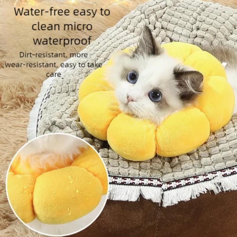 Sunflower Pet Adjustable Elizabethan Collar for Cats Soft Plush Anti-Bite Anti-Lick Surgery Recovery Cat Protection Wound Healin