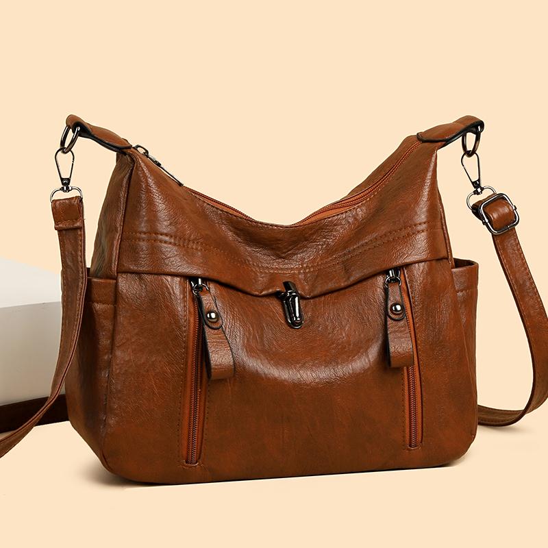 Women's Messenger Bag Large Capacity Soft Leather Shoulder Bag Vintage Mother Bag