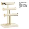 Desktop Jewelry Holder 3 Tier Velvet Organizer, T-shaped for Bracelet, Display Necklaces Rings, & Earrings, Stand with Storage Tray Non-slip