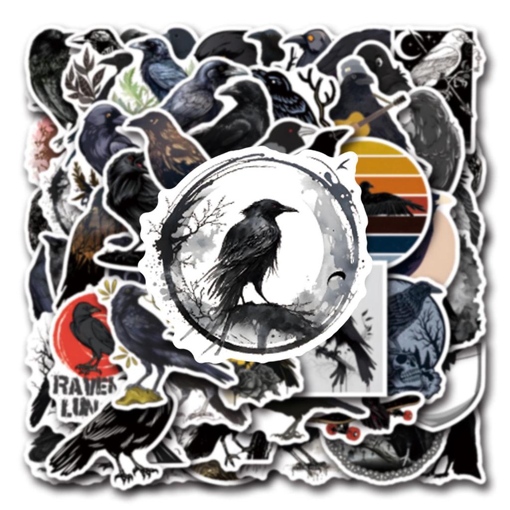 55-Piece Black Crow Graffiti Stickers for DIY Decoration - Waterproof for Water Bottles & Desks