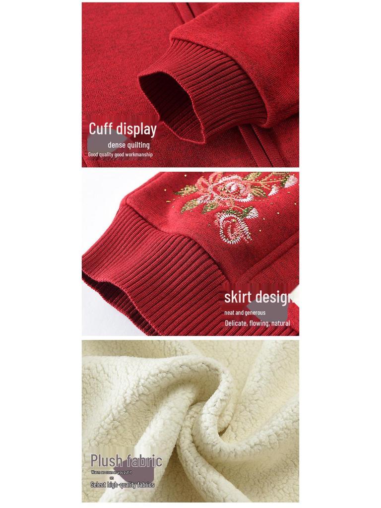 2024 Mamas warmer Wollmantel: Langärmiger Strickcardigan mit Samtbesatz für Frauen mittleren und höheren Alters