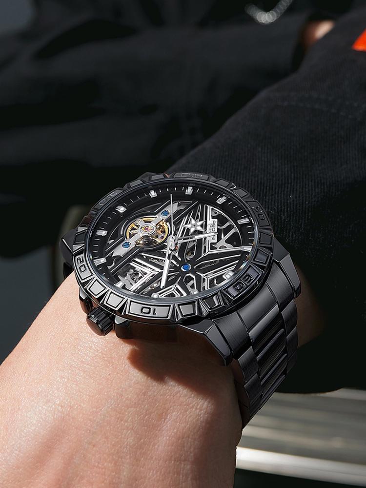 Skeleton Watches Mechanical Automatic Watch Men Tourbillon Sport Clock Casual Stainless Steel Wrist Watch Relojes Hombre