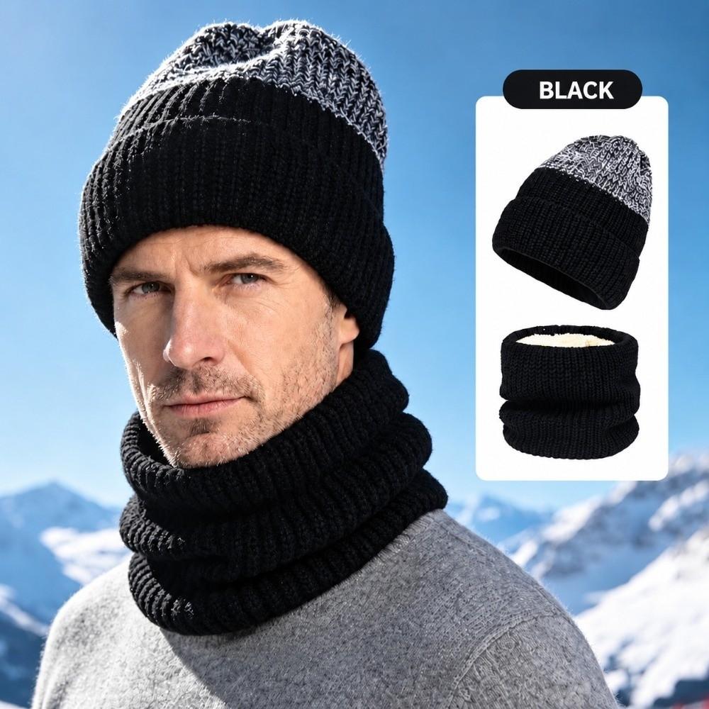 Thick Knit Neck Warmer Fleece Lined Knit Cap Soft Beanie Hat Outdoor Sports