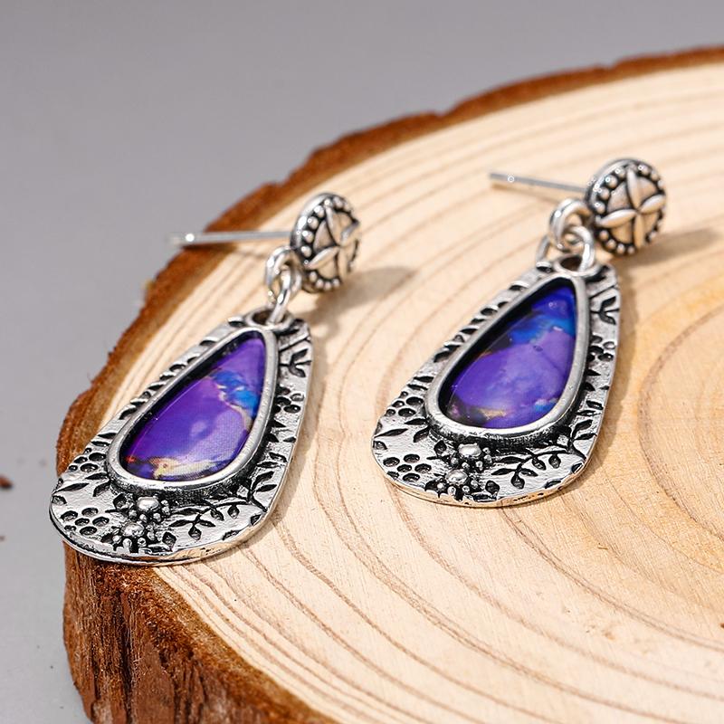 2023 New Fashion Purple Round Resin Hook Earrings Ladies Wedding Party  Silver Color Red Orange Stone Earring Gifts