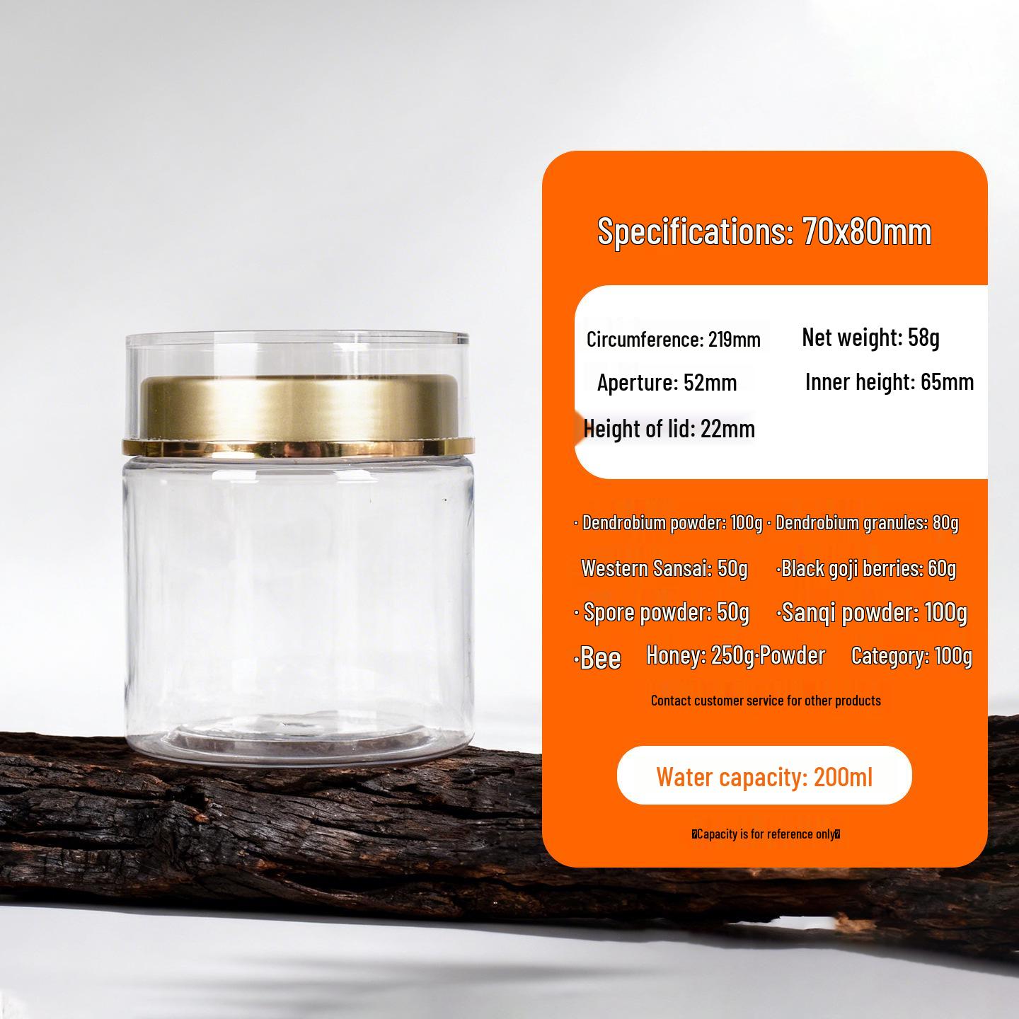 Clear PET Honey Storage Jar - Food Grade, Sealed, Empty for Medicine, Tea, Dried Tangerine Peel