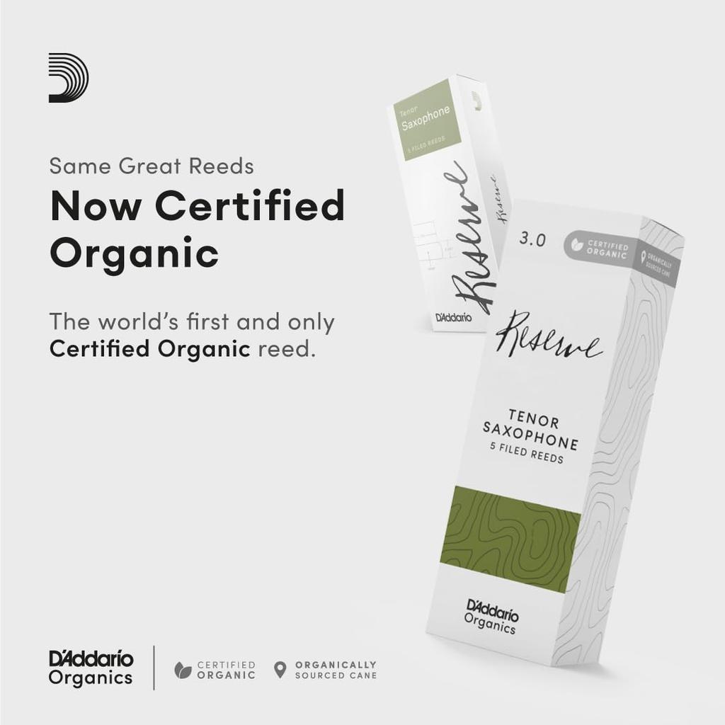WoodWinds Reed for Tenor Saxophone USDA Organic Certified RESERVE ODKR0525 Pack of 5 D'Addario D'Addario [Hardness 2.5] []