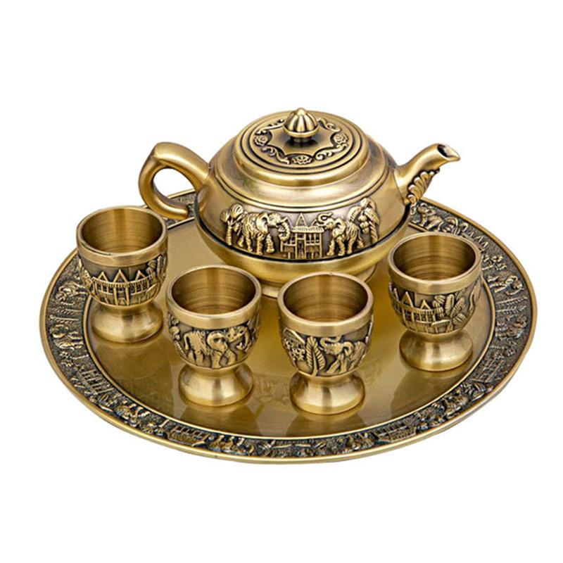 6pcs/Set Creative Retro Elephant Wine Set European Style Zinc Alloy Elephant Tea Cup Set Of 4 Home Decoration Gifts