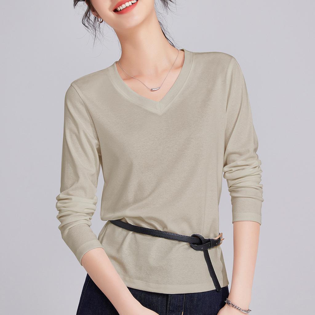 Tencel women's long-sleeved linen pendant feeling breathable slim fit inside and outside bottoming shirt top