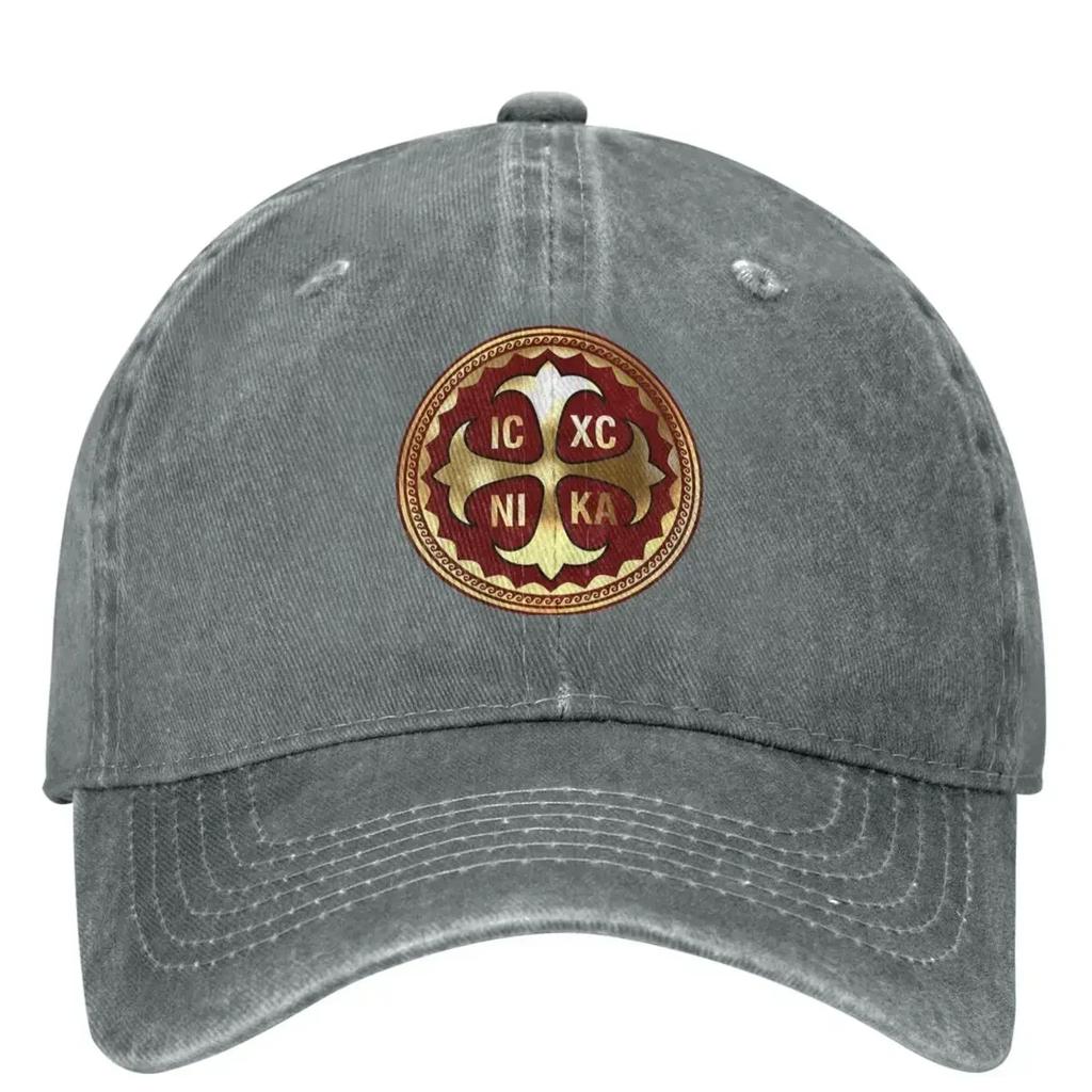 Greek Orthodox Cross Red Gold Baseball Cap Kpop Rock Y2k Retro Trucker Hat Unisex Men Streetwear Sunscreen Snapback Cap