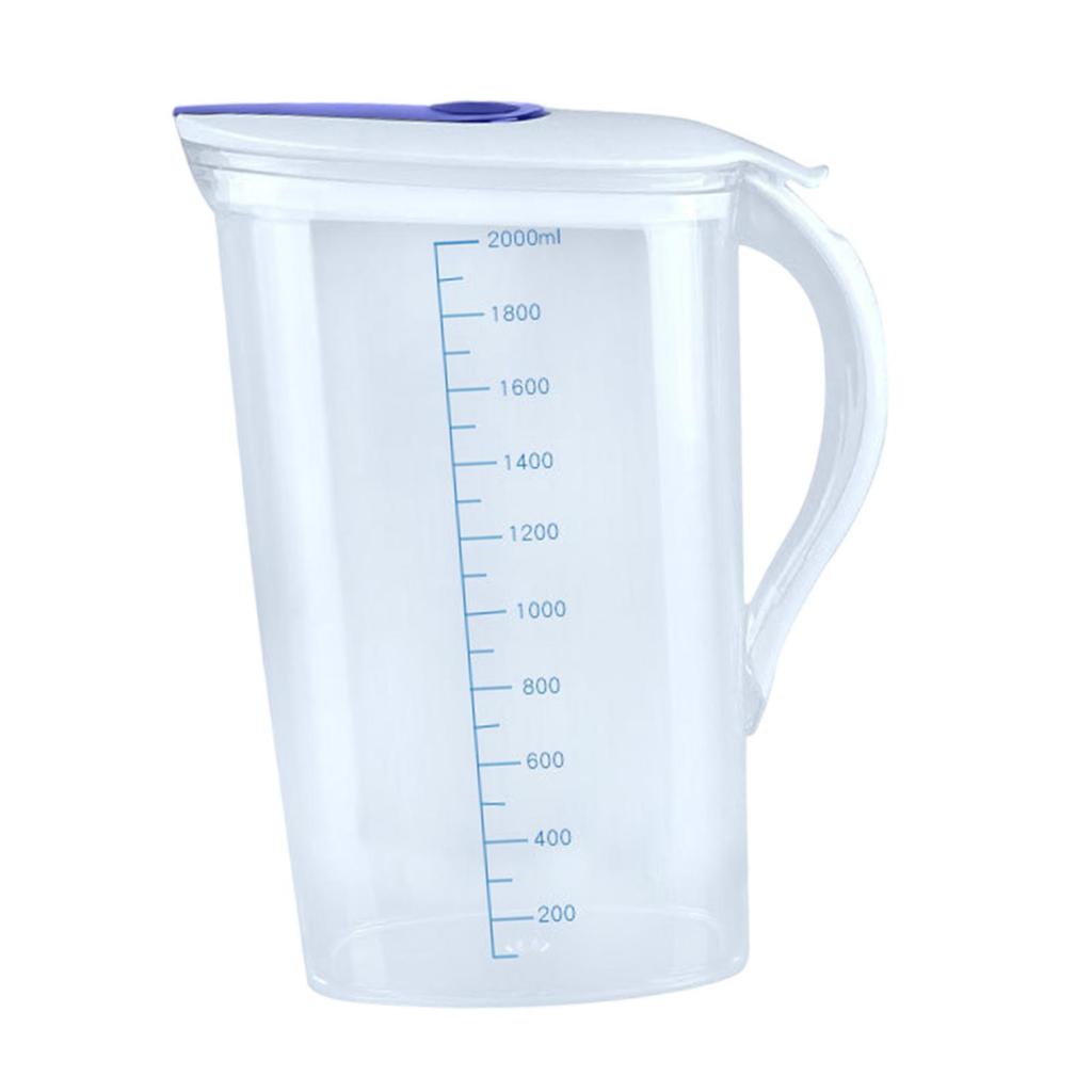 Water Pitcher Jug 2L with Lid and Handle Beverage Jar Measuring Cup for Home Catering