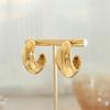 C-Shaped Textured Titanium Steel Earrings, 18k Gold-Plated, Minimalist European and American Style for Autumn/Winter, Christmas Edition F229
